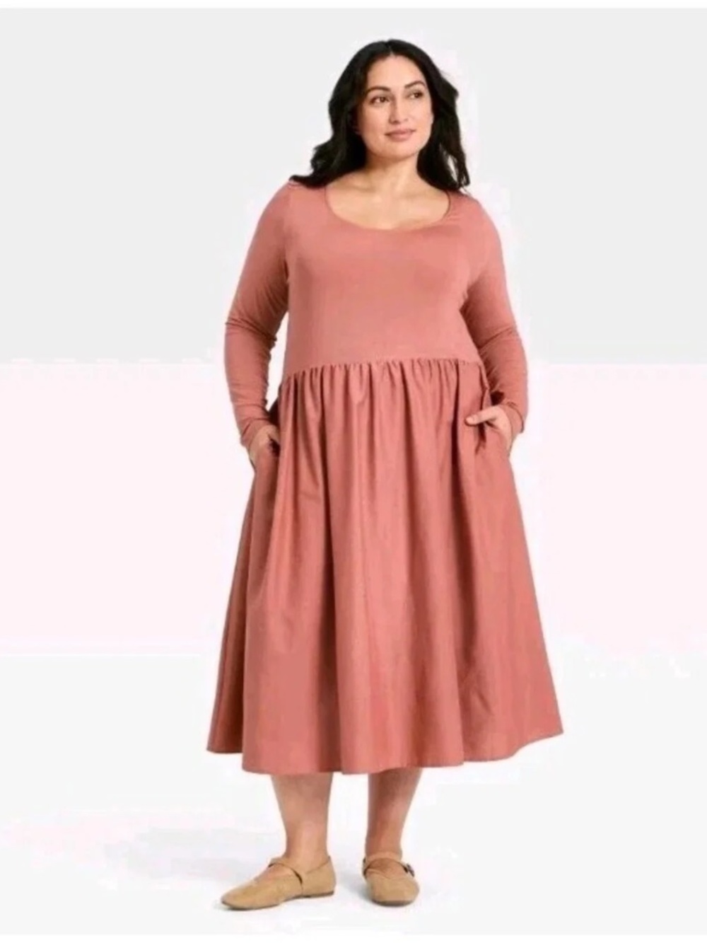 Women Long Sleeve Knit Midi A-Line Dress - Ava & Viv